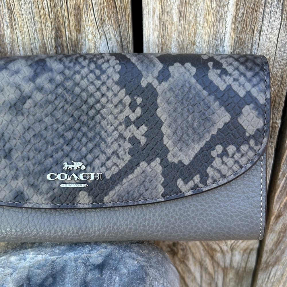 Coach Slim Envelope Wallet Python Leather Silver … - image 3